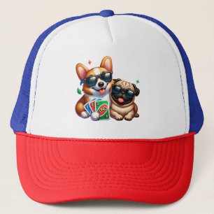 Corgi and Pug Uno Card Game Trucker Hat