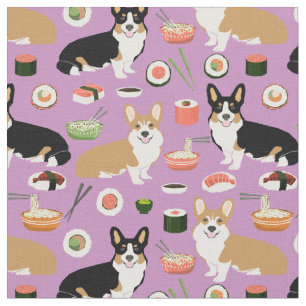 corgi and tricolored corgi sushi dog food fabric