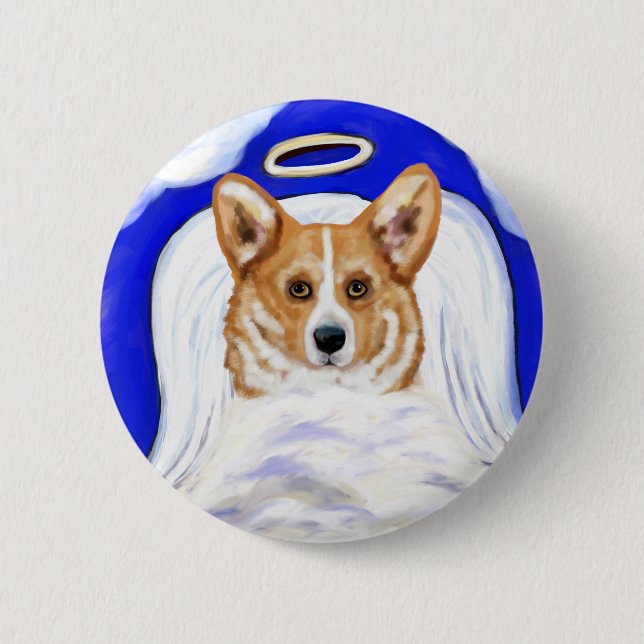 Corgi Angel 6 Cm Round Badge (Front)