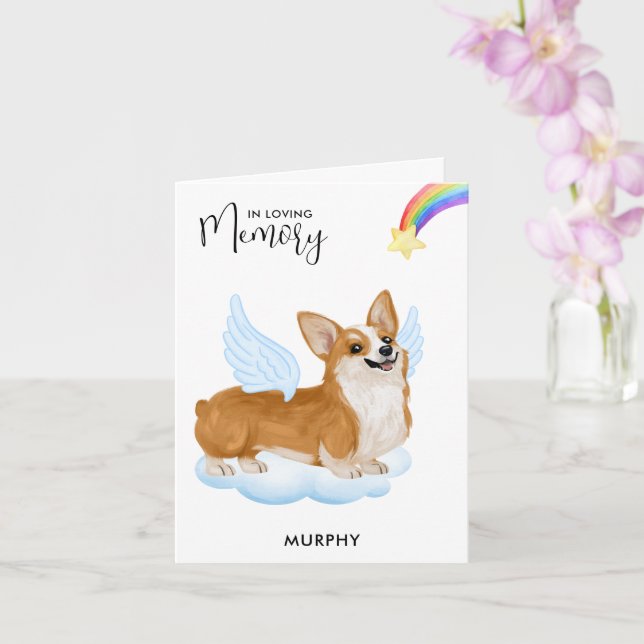 Corgi Angel Dog Memorial Pet Loss Sympathy  Card (Orchid)
