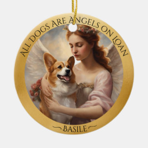 Corgi Angel Personalised Memorial  Ceramic Tree Decoration