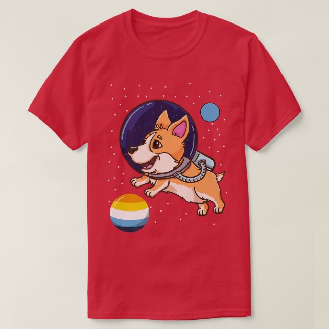 Corgi Astronaut Aroace Pride  T-Shirt (Design Front)