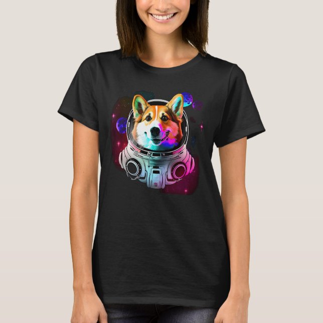 Corgi Astronaut Dog in Outer Space  Cosmic Explore T-Shirt (Front)