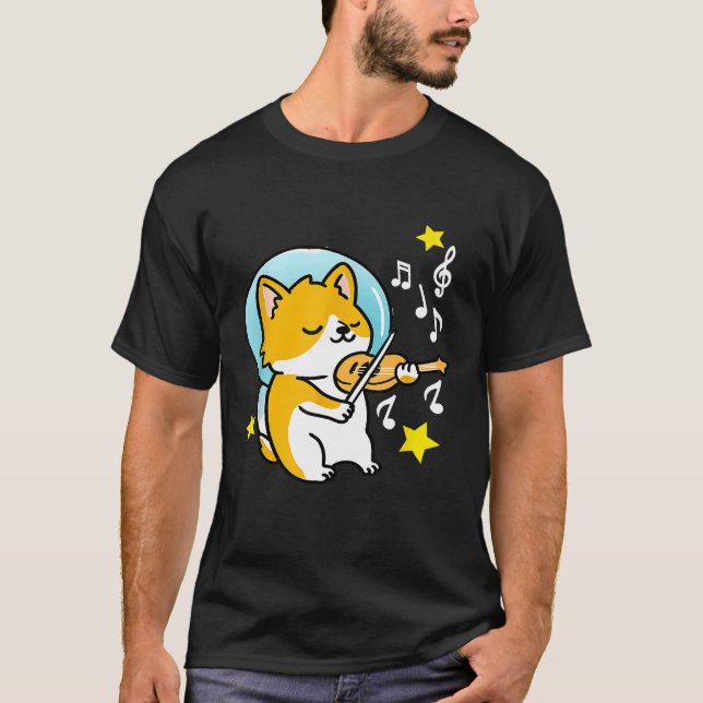 Corgi Astronaut Playing Violin T-Shirt (Front)