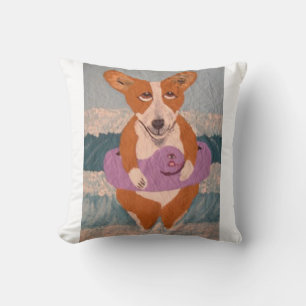 Corgi at the Beach T-Shirt Cushion