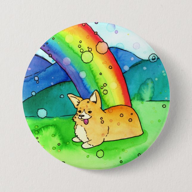 Corgi At The End Of The Rainbow Button (Front)