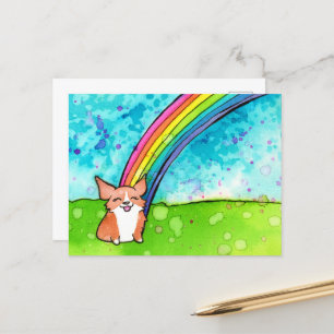 Corgi At The End Of The Rainbow Postcard
