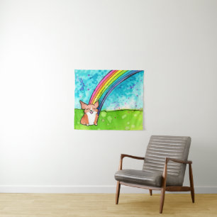 Corgi At The End Of The Rainbow Tapestry