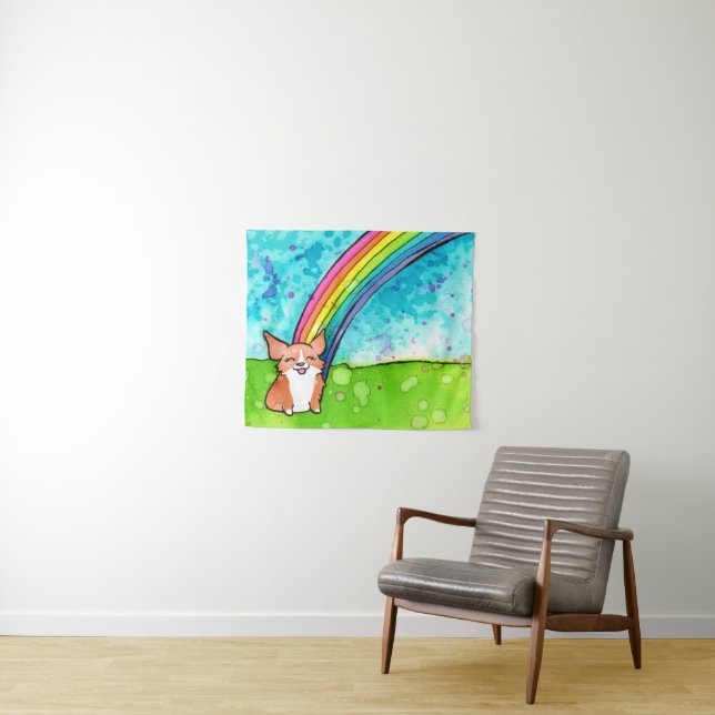 Corgi At The End Of The Rainbow Tapestry (In Situ (Horizontal))