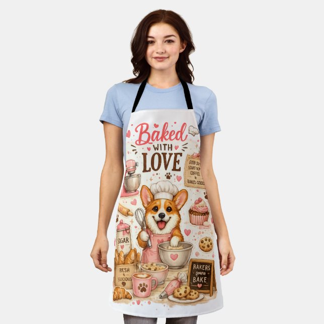 Corgi Baker With Love Cute Bakery Dog Kitchen Apron (Worn)
