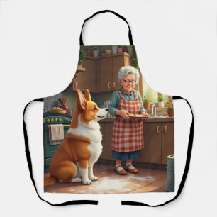 Corgi Baking with Grandma Christmas Painting Apron