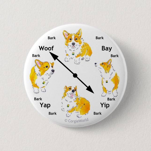 Corgi Bark-Clock Button (Front)