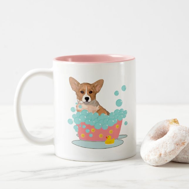 Corgi Bath Time Two-Tone Coffee Mug (With Donut)