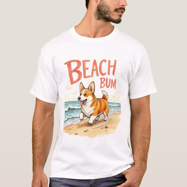 Corgi Beach Bum Bold Design T-Shirt (Front)
