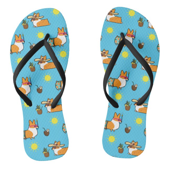 Corgi Beach Party (Red Pembroke) Flip Flops (Footbed)