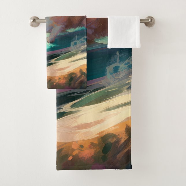 Corgi  Beach Surfing Painting  Bath Towel Set (Insitu)