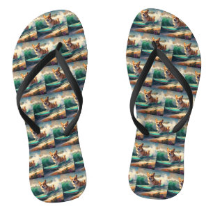 Corgi  Beach Surfing Painting  Flip Flops