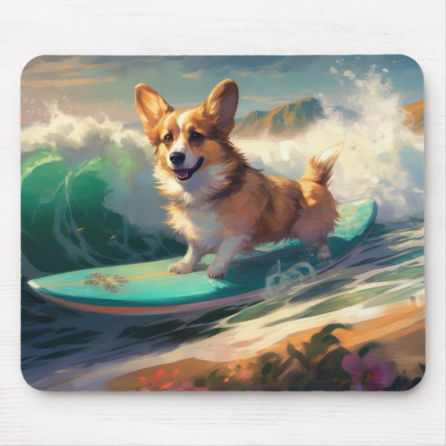 Corgi  Beach Surfing Painting  Mouse Mat (Front)