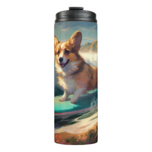 Corgi  Beach Surfing Painting  Thermal Tumbler