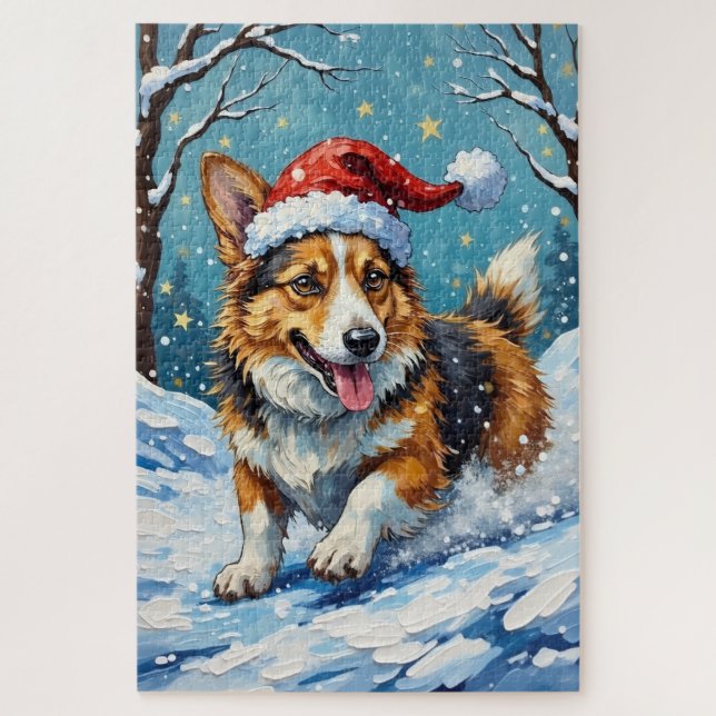 Corgi Belly Slide Christmas Fun Hat Jigsaw Puzzle (Vertical)