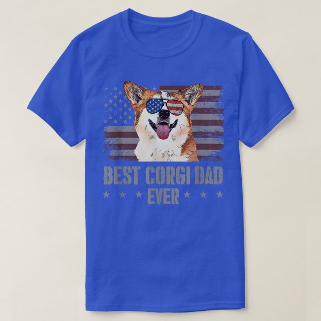 Corgi Best Dog Dad Ever Retro American Flag  T-Shirt (Design Front)