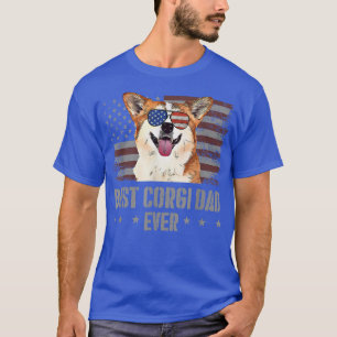 Corgi Best Dog Dad Ever Retro American Flag T-Shirt