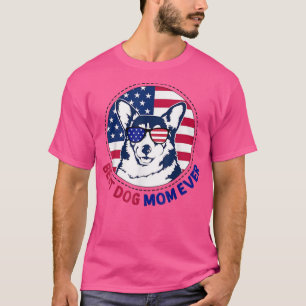 Corgi Best Dog Mum Ever Retro USA American Flag T-Shirt