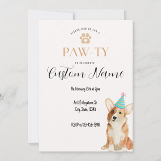 Corgi Birthday Paw-ty Invitation