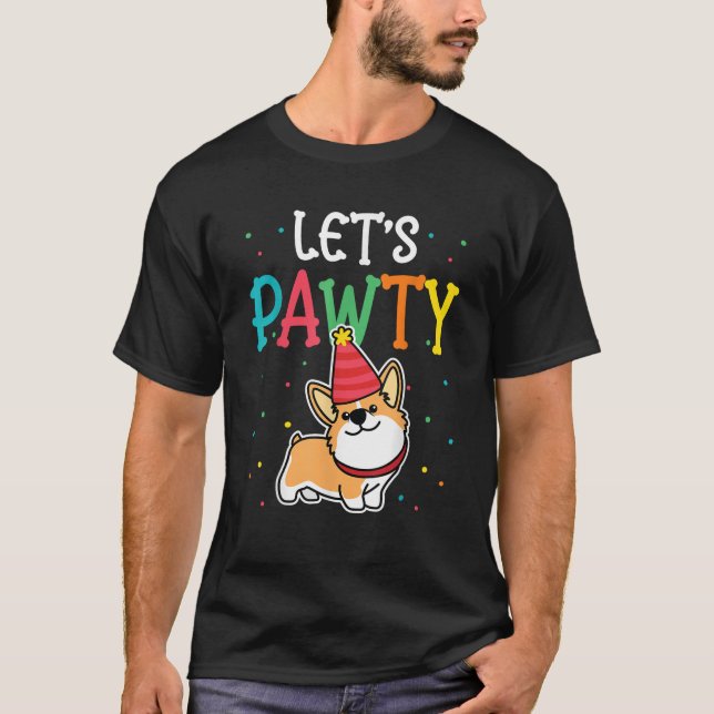 Corgi Birthday Pawty For Dog Themed Kids Party  T-Shirt (Front)
