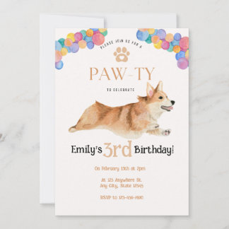 Corgi birthday Pawty invitation