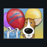 Corgi Birthday Postcard<br><div class="desc">Adorable Big Nose Welsh Corgi with a birthday present and holding balloons in his mouth. Balloon reads Rappy Rirthday!</div>