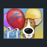 Corgi Birthday Postcard<br><div class="desc">Adorable Big Nose Welsh Corgi with a birthday present and holding balloons in his mouth. Balloon reads Rappy Rirthday!</div>