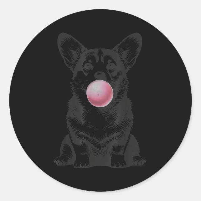 Corgi Blowing Bubble Gum Funny Dog Cartoon Meme  Classic Round Sticker (Front)