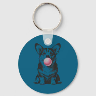 Corgi Blowing Bubble Gum Funny Dog Cartoon Meme Key Ring