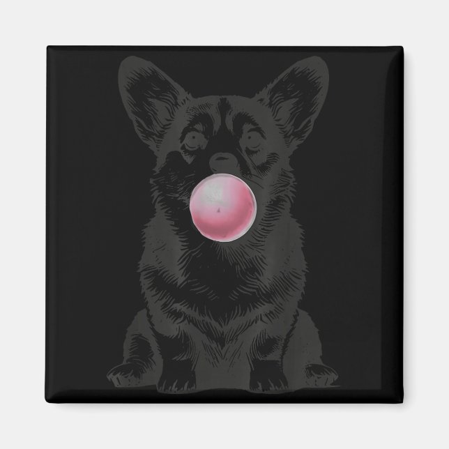 Corgi Blowing Bubble Gum Funny Dog Cartoon Meme  Magnet (Front)