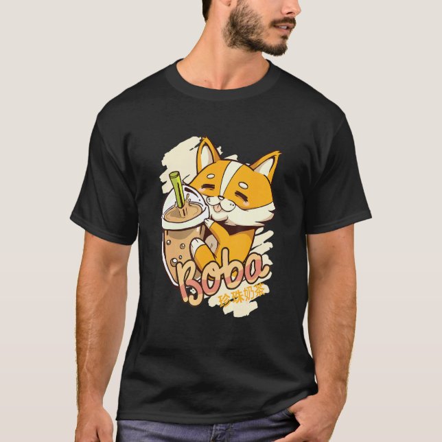 Corgi Boba Bubble Milk Tea Graphic T-Shirt (Front)