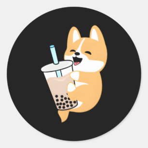 Corgi Boba Classic Round Sticker