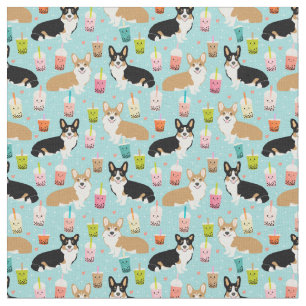Corgi Boba Tea fabric - bubble tea fabric