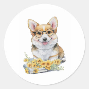 Corgi Books Flowers Classic Round Sticker