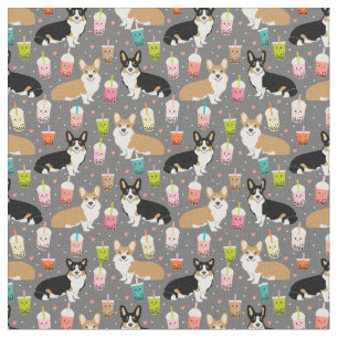 Corgi bubble tea fabric - dark