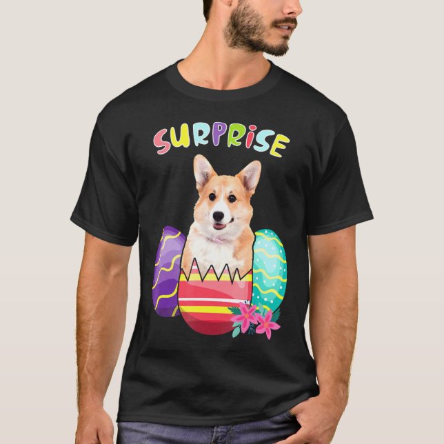 Corgi Bunny With Eggs Easter Dog T-Shirt (Front)