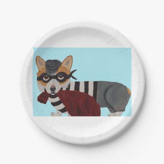Corgi Burglar  Paper Plate (Front)