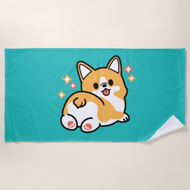 Corgi Butt and Nap Vibes – Cute Sleeping Dog Beach Towel (Front)