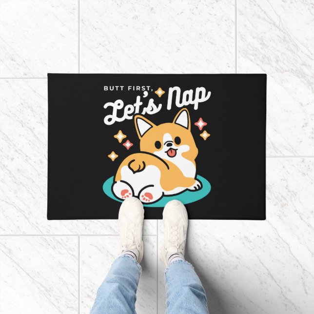 Corgi Butt and Nap Vibes – Cute Sleeping Dog Doormat (Indoor)