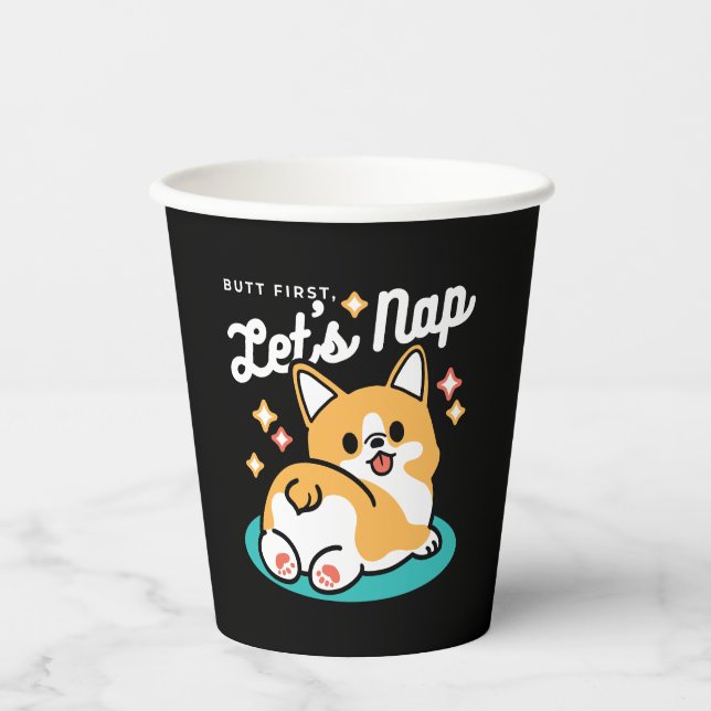 Corgi Butt and Nap Vibes – Cute Sleeping Dog Paper Cups (Front)