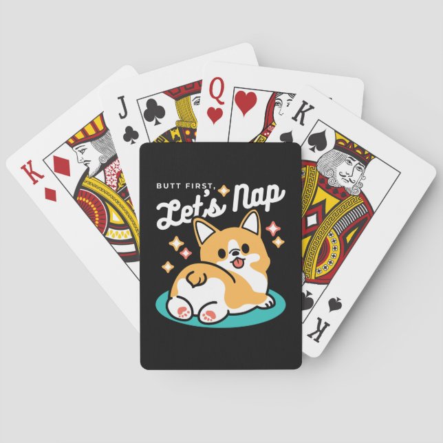 Corgi Butt and Nap Vibes – Cute Sleeping Dog Playing Cards (Back)