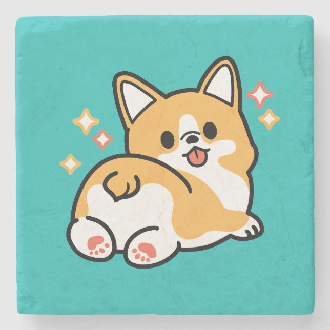 Corgi Butt and Nap Vibes – Cute Sleeping Dog Stone Coaster (Front)