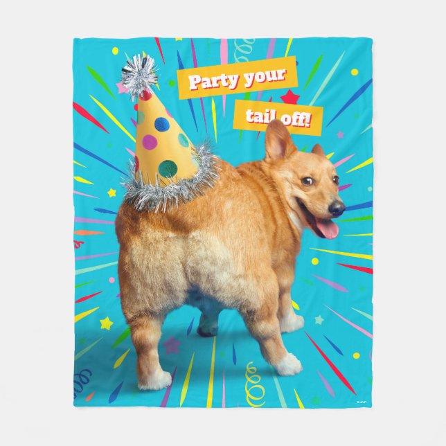 Corgi Butt Birthday Hat Fleece Blanket (Front)