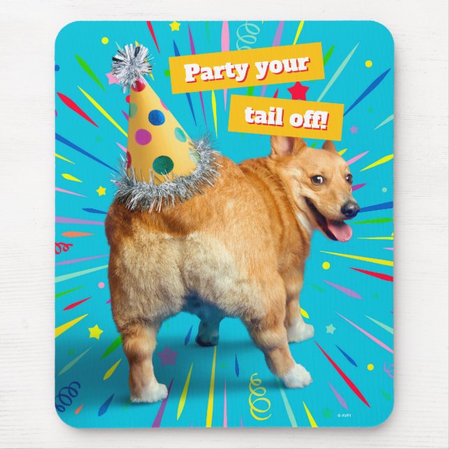 Corgi Butt Birthday Hat Mouse Mat (Front)
