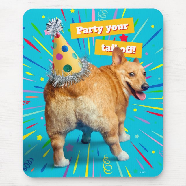 Corgi Butt Birthday Hat Mouse Mat (Front)